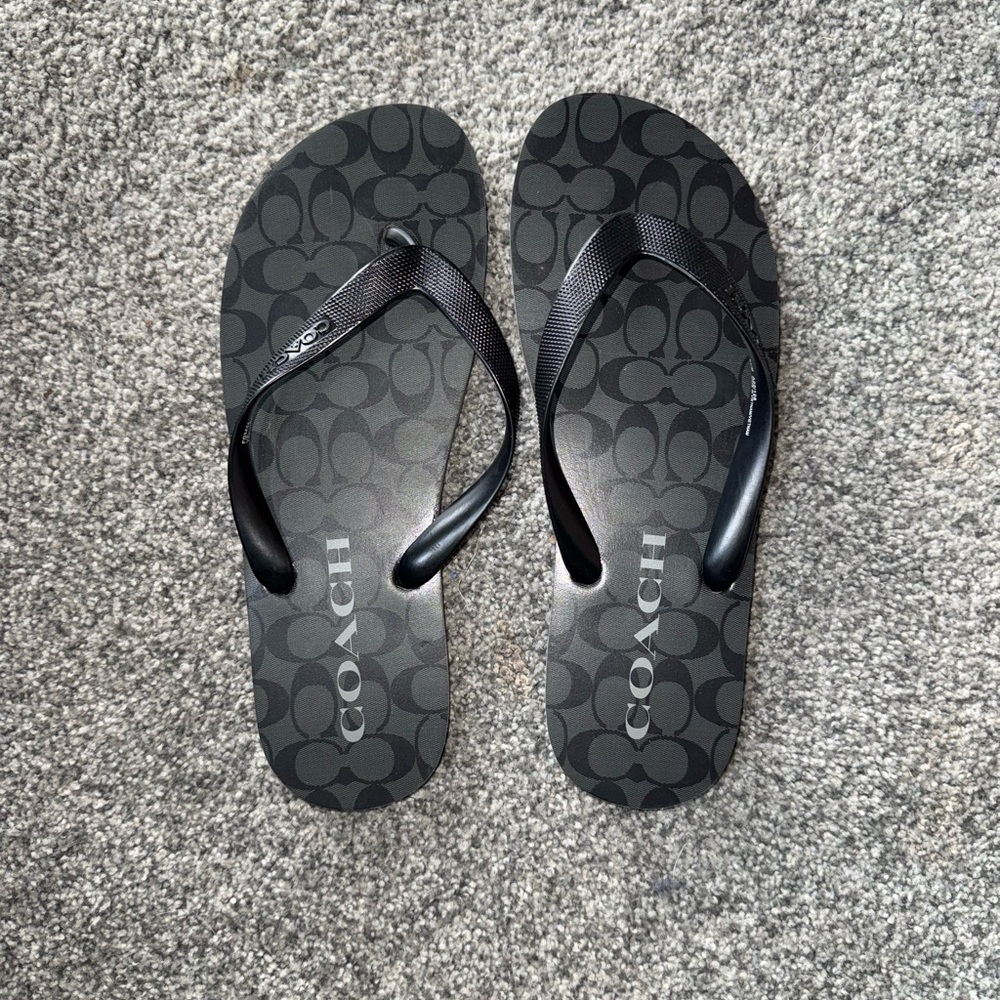 Coach Black Logo Pattern Flip Flops - image 2